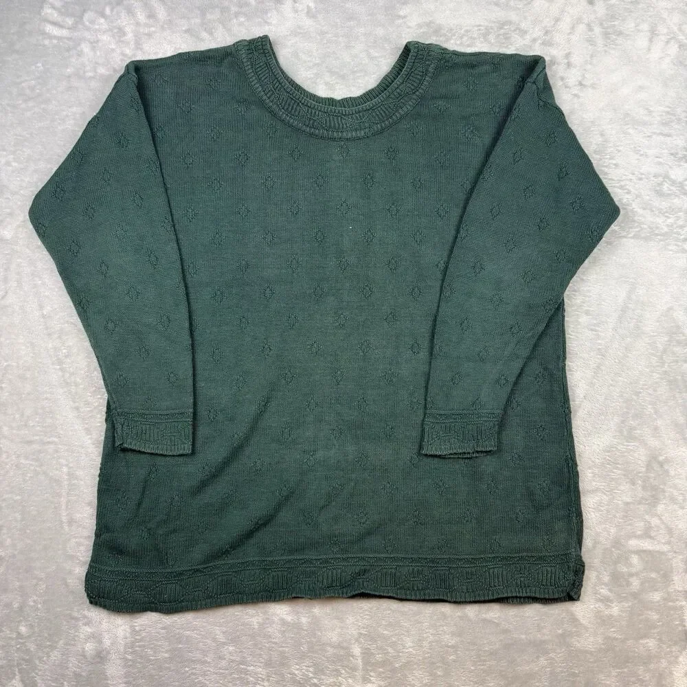 Express Tricot Vintage 90s Men’s Medium Green Cotton Knit Crewneck Sweater